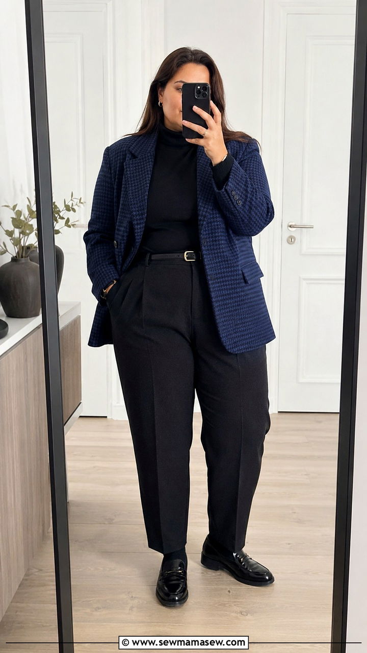 Plus Size Dark Academia Blazer with Turtleneck - 20 Dark academia outfits plus size
