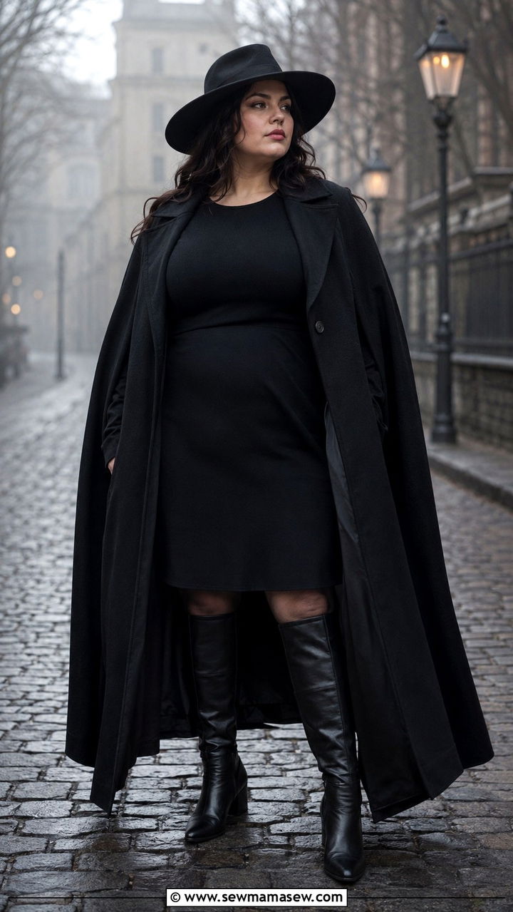 Plus Size Dark Academia Cape Coat and Knee High Boots - 20 Dark academia outfits plus size