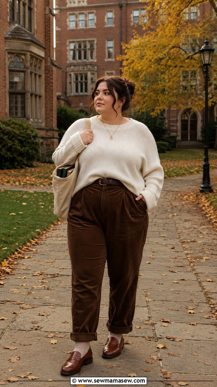 Plus Size Dark Academia Corduroy Pants and Wool Sweater - 20 Dark academia outfits plus size