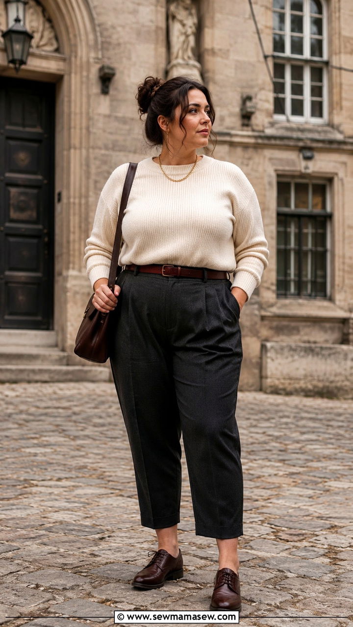 Plus Size Dark Academia Cropped Trousers and Oxford Shoes - 20 Dark academia outfits plus size