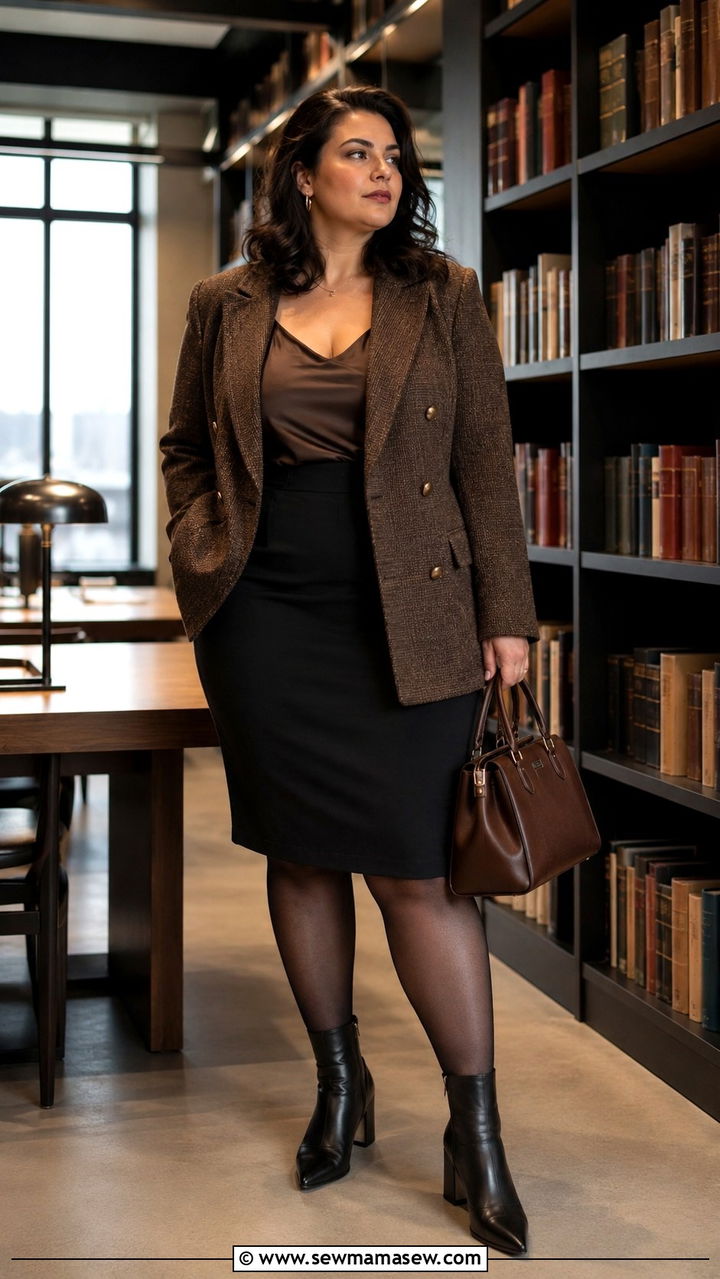 Plus Size Dark Academia Double Breasted Blazer and Pencil Skirt - 20 Dark academia outfits plus size