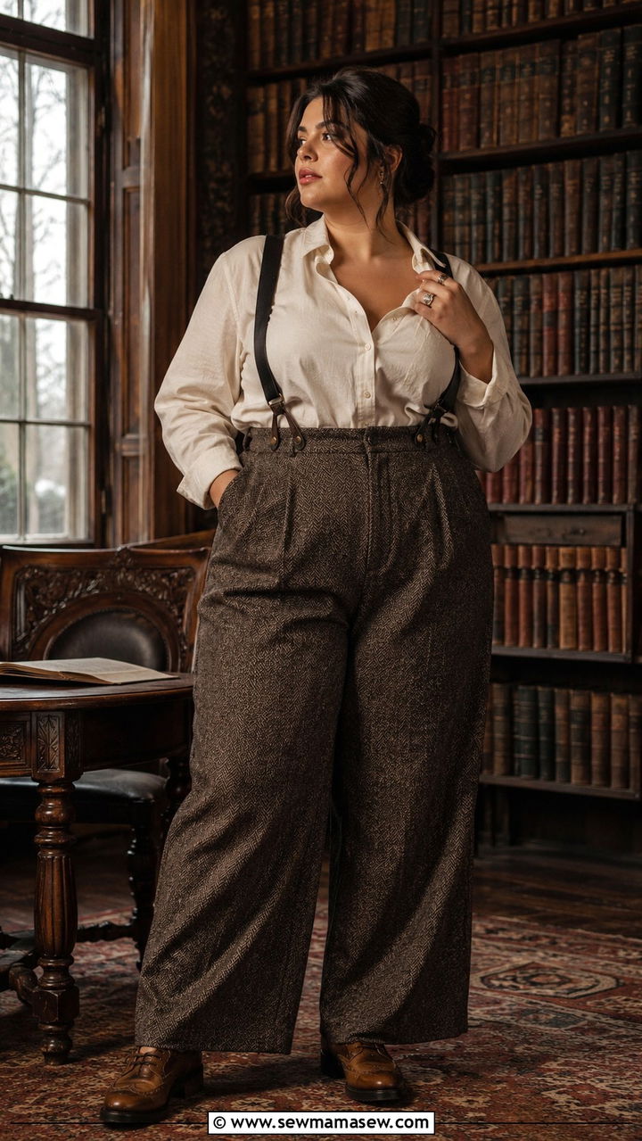 Plus Size Dark Academia High Waisted Pants with Suspenders - 20 Dark academia outfits plus size