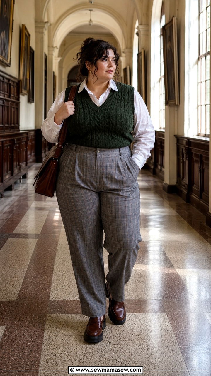 Plus Size Dark Academia Knit Vest and Plaid Pants - 20 Dark academia outfits plus size