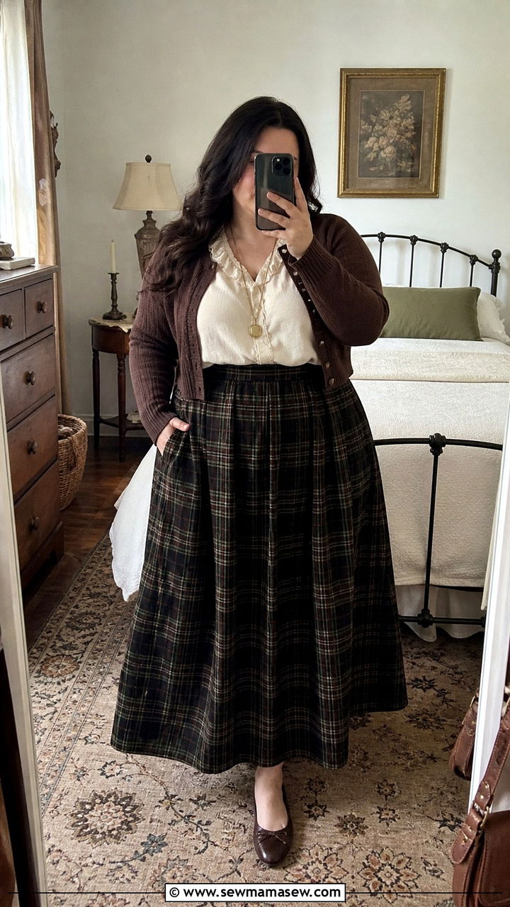 Plus Size Dark Academia Long Skirt and Blouse - 20 Dark academia outfits plus size