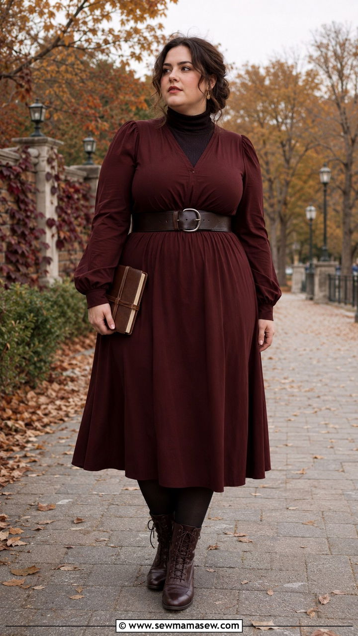 Plus Size Dark Academia Long Sleeve Midi Dress - 20 Dark academia outfits plus size