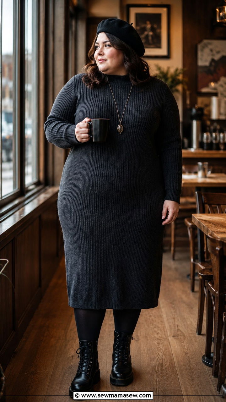 Plus Size Dark Academia Sweater Dress with Tights - 20 Dark academia outfits plus size
