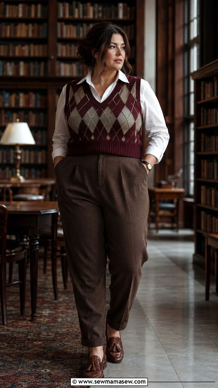 Plus Size Dark Academia Sweater Vest and Button Down Shirt - 20 Dark academia outfits plus size