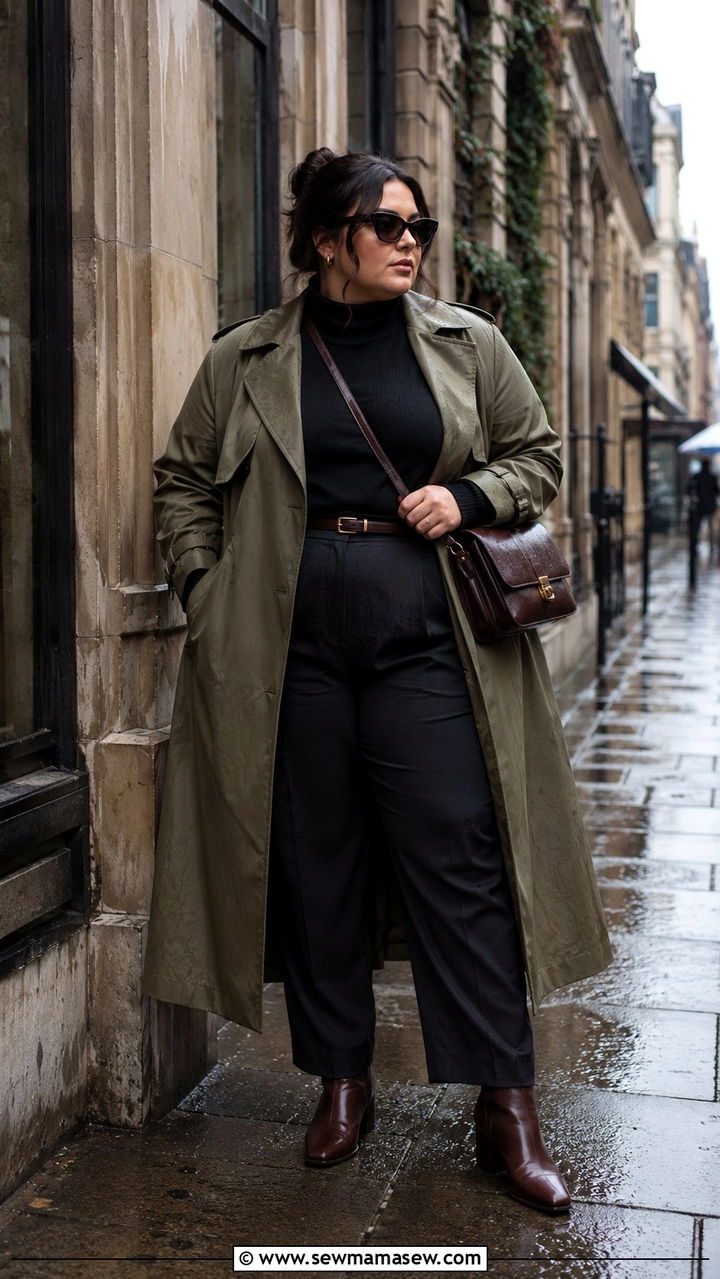 Plus Size Dark Academia Trench Coat with Ankle Boots - 20 Dark academia outfits plus size