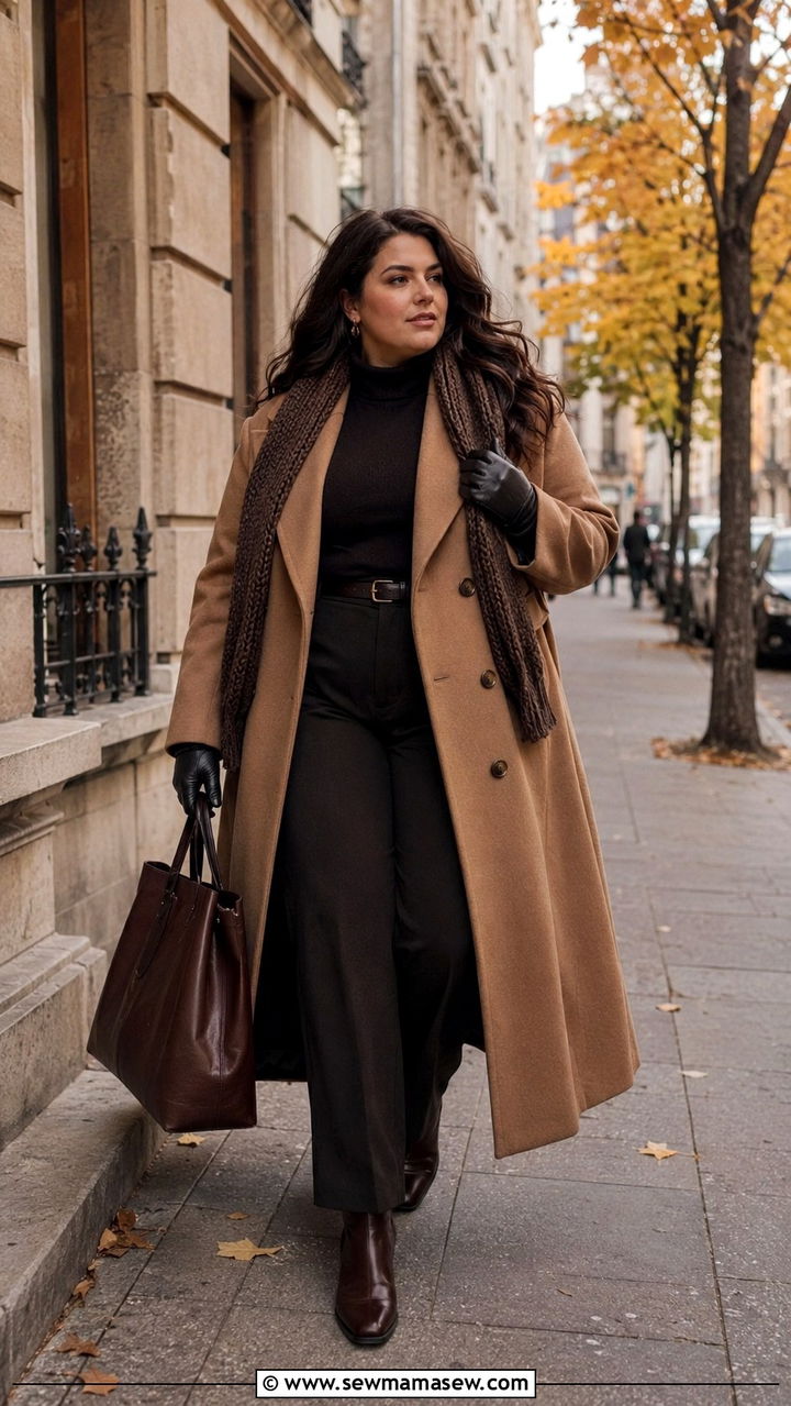Plus Size Dark Academia Wool Coat with Scarf - 20 Dark academia outfits plus size