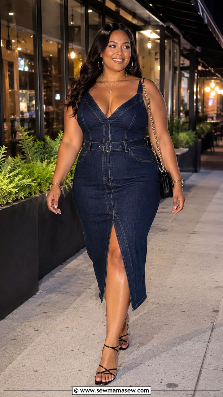 Plus Size Denim Dress for Night Out - 30 plus size girls night out outfit ideas