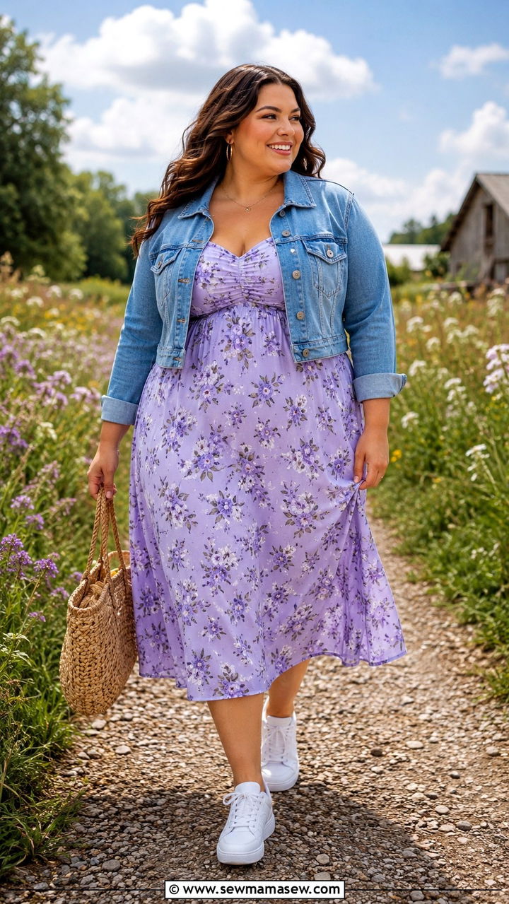 Plus Size Denim Jacket and Floral Dress Outfit - 25 Photoshoot outfits for plus size