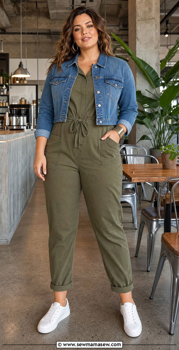 Plus Size Denim Jacket with Jumpsuit - 25 Denim jacket outfit ideas plus size