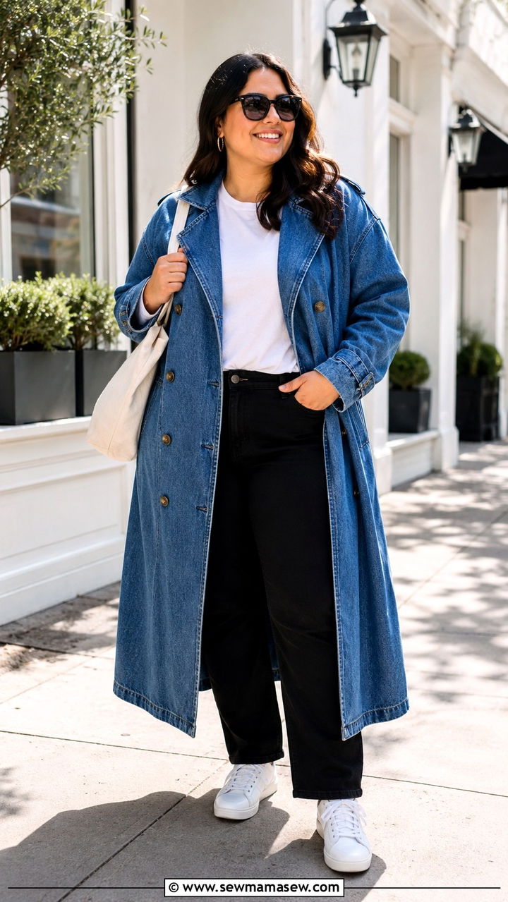 Plus Size Denim Trench Coat Outfit - 30 Plus size outfit ideas with trench coat