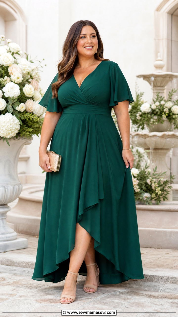 Plus Size Emerald A Line Dress Wedding Guest Outfit - 30 Emerald wedding guest dress outfit ideas