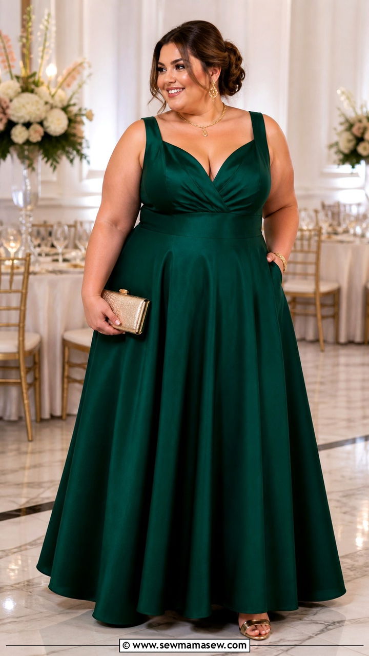 Plus Size Emerald Green A Line Prom Gown With Gold Accessories - 40 Prom dress ideas