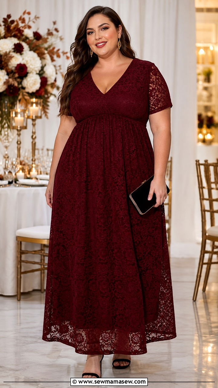 Plus Size Empire Waist Maxi With Lace Details Wedding Guest Outfit - 25 Wedding guest outfit ideas size 20