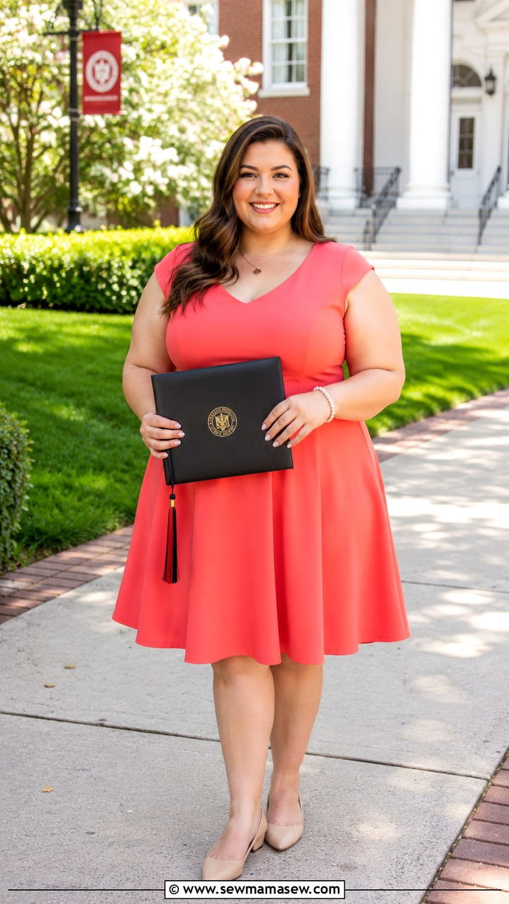 Plus Size Fit and Flare Dress Graduation Outfit - 30 Plus size graduation outfit ideas