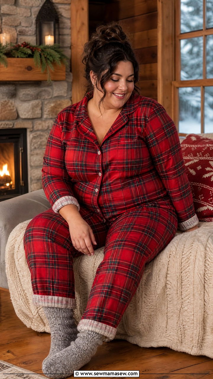 Plus Size Flannel Pajama Set for Winter - 30 Plus size pajama outfit ideas