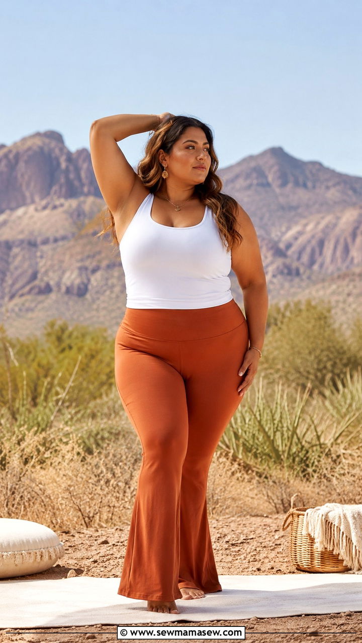 Plus Size Flared Yoga Pants and Fitted Tank Top Outfit - 25 Yoga outfit ideas plus size