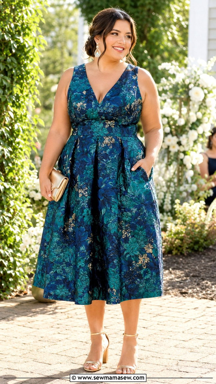 Plus Size Floral Jacquard A line Dress Wedding Guest - 25 Wedding guest outfit ideas jacquard dress