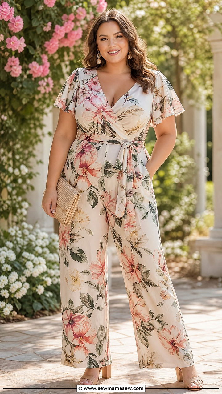 Plus Size Floral Jumpsuit Wedding Guest Outfit - 25 Jumpsuit outfit ideas plus size