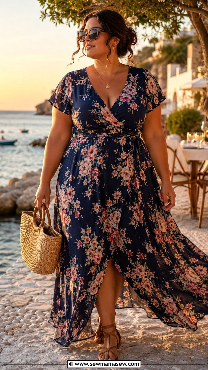 Plus Size Floral Maxi Dress and Strappy Sandals - 25 Plus size outfit ideas French girl