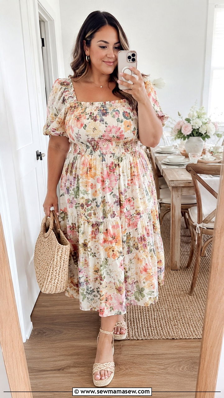 Plus Size Floral Midi Dress Baby Shower Outfit - 30 plus size baby shower outfit ideas