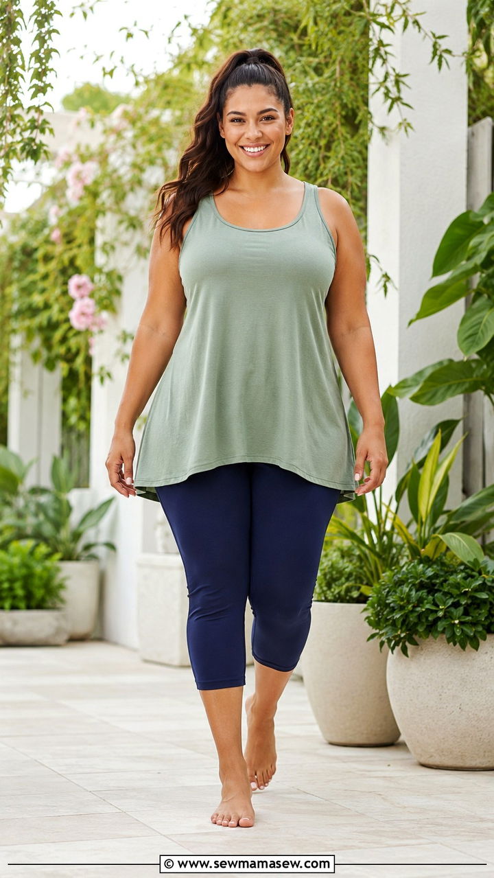 Plus Size Flowy A Line Tank and Capri Yoga Leggings - 25 Yoga outfit ideas plus size