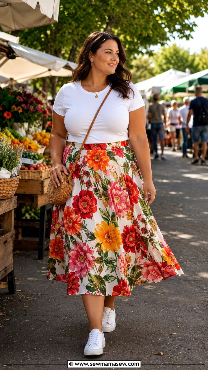 Plus Size Flowy Midi Skirt And Fitted Tee Summer Outfit - 25 Plus size outfit ideas size 14 summer