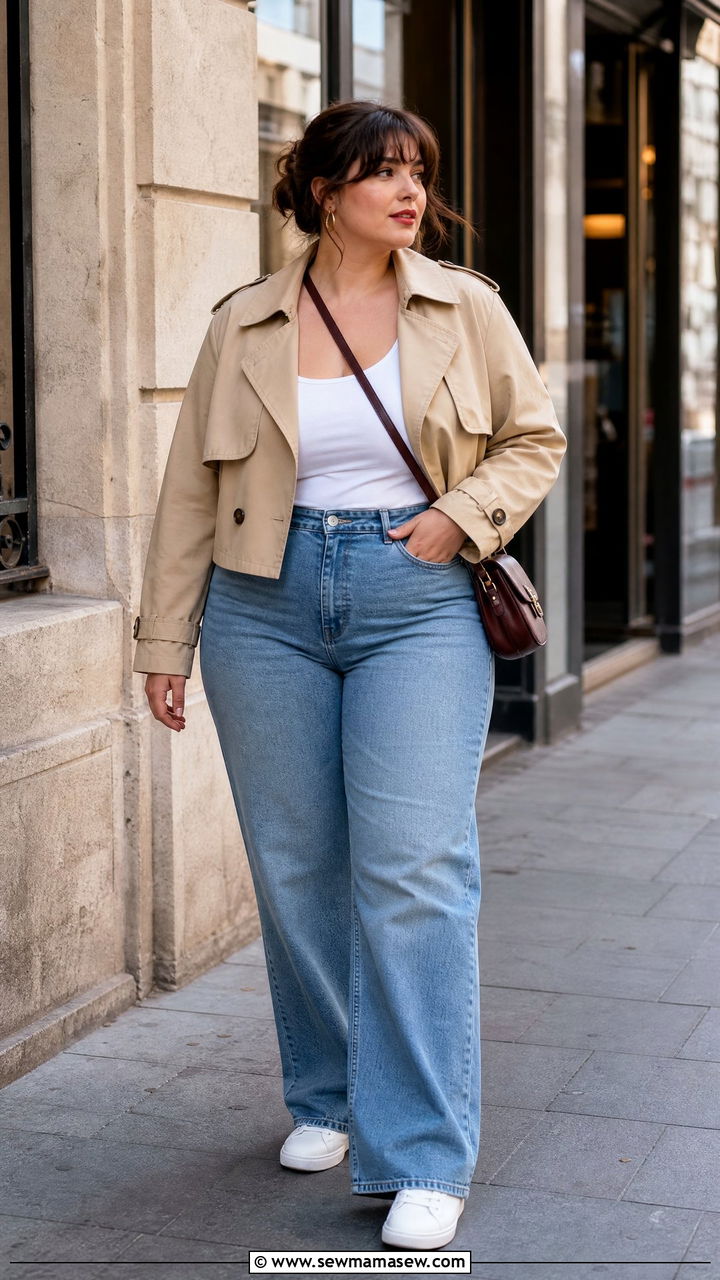 Plus Size French Girl Cropped Jacket and High Waisted Jeans - 25 French girl outfit ideas plus size