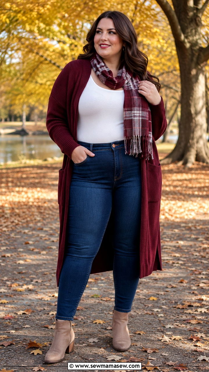 Plus Size Gameday Outfit With Cardigan And Skinny Jeans - 30 Plus size gameday outfit ideas