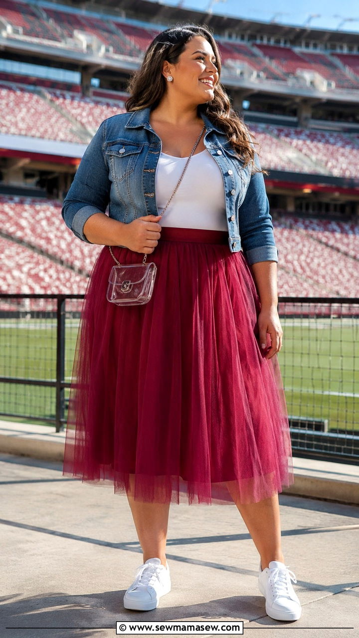 Plus Size Gameday Outfit With Tulle Skirt And Fitted Top - 30 Plus size gameday outfit ideas