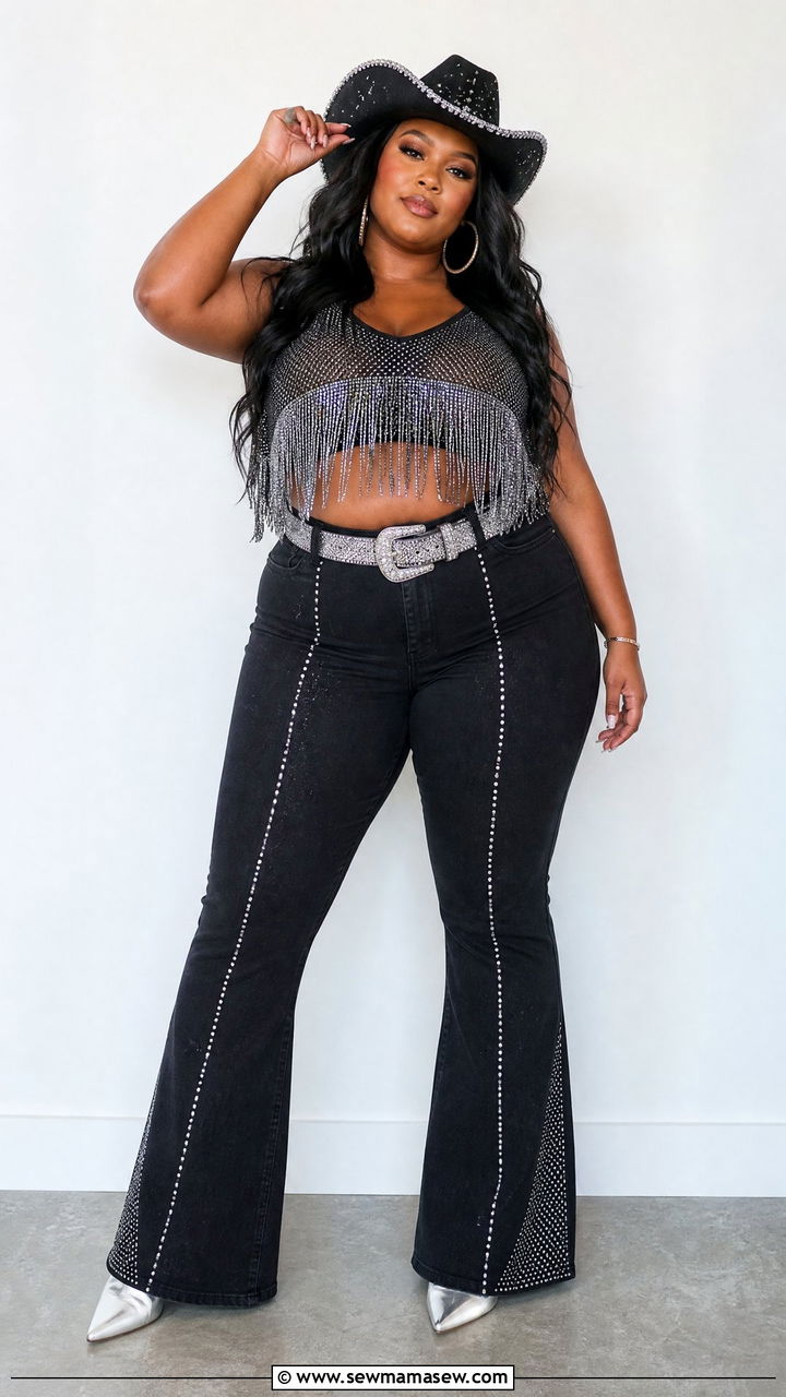 Plus Size Glitter Jeans and Fringe Top Outfit - 25 Beyonce concert outfit ideas
