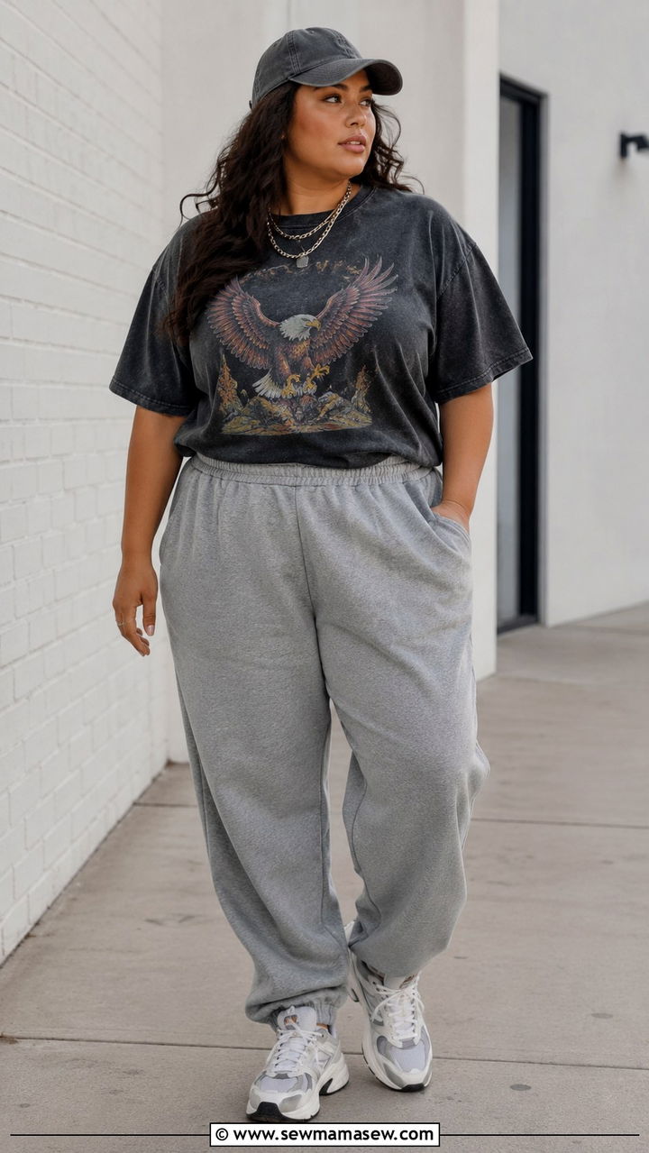Plus Size Graphic Tee and Sweatpants - 30 Plus size loungewear outfits