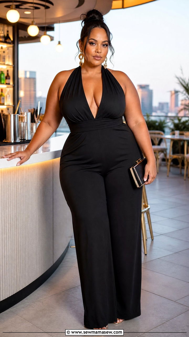 Plus Size Halter Neck Jumpsuit Party Outfit - 25 Jumpsuit outfit ideas plus size