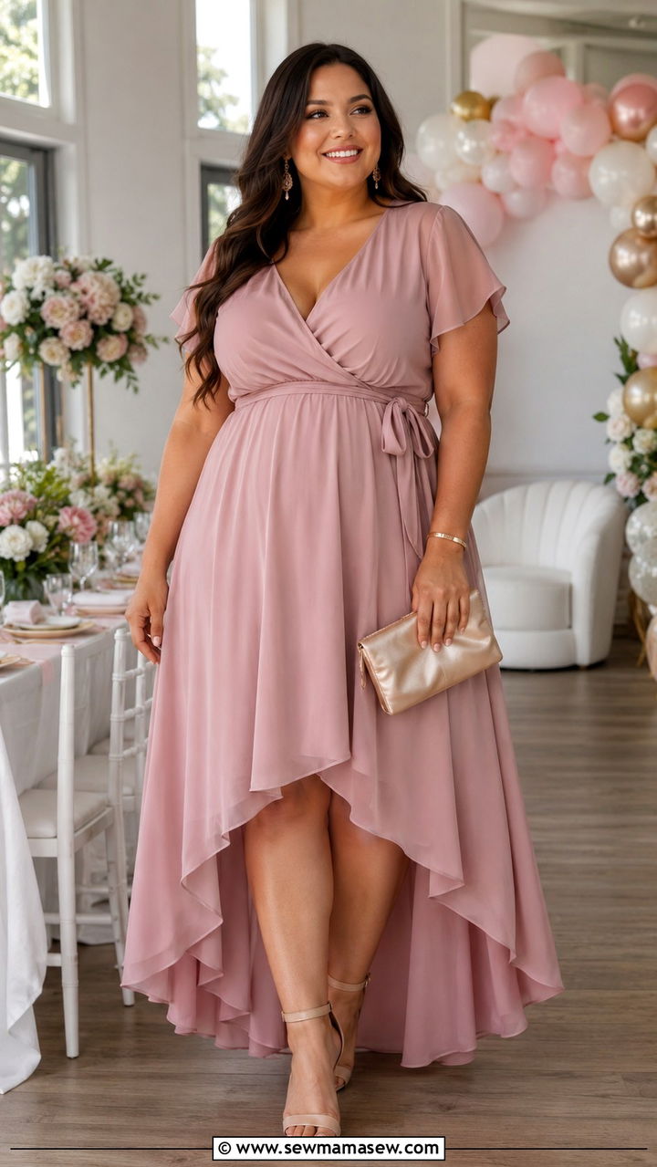 Plus Size High Low Hem Dress Baby Shower Outfit - 30 plus size baby shower outfit ideas