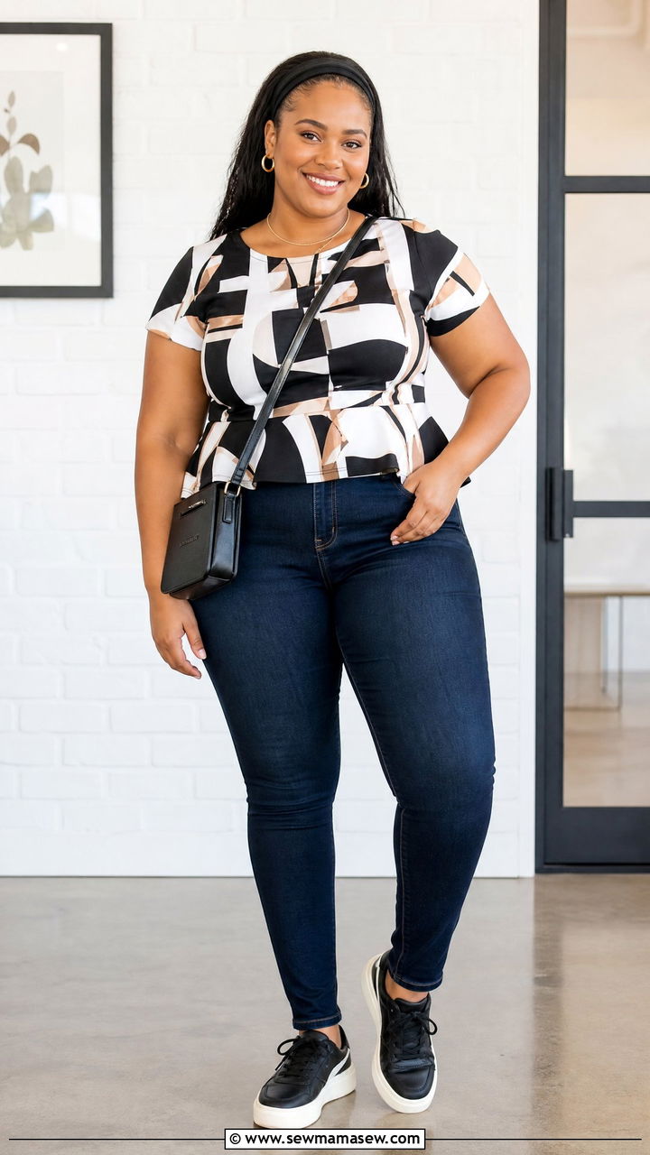 Plus Size High Waist Jeans and Peplum Top Outfit - 40 Disneyland outfit ideas