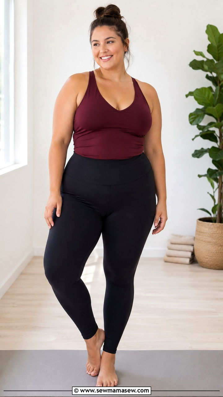 Plus Size High Waist Leggings and V Neck Tank Yoga Outfit - 25 Yoga outfit ideas plus size