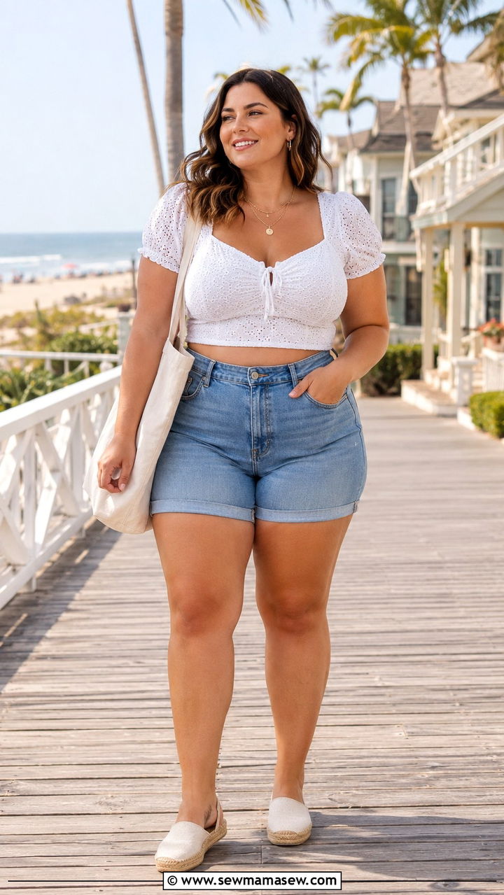Plus Size High Waisted Shorts And Crop Top Summer Outfit - 25 Plus size outfit ideas size 14 summer