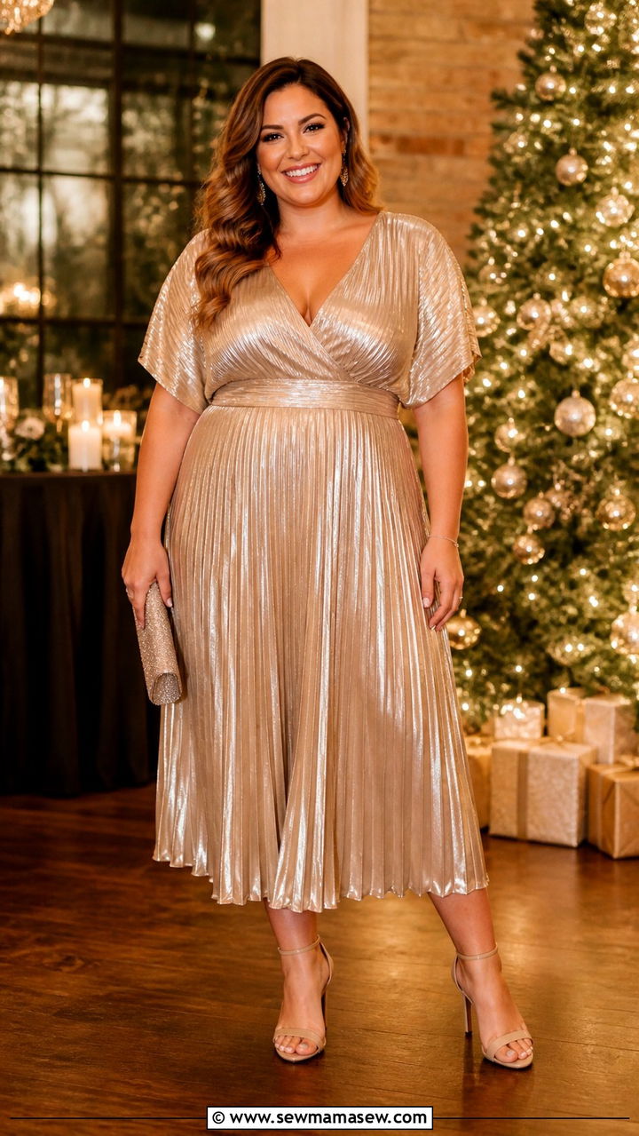 Plus Size Holiday Outfit with Metallic Midi Dress - 40 Plus size outfit ideas