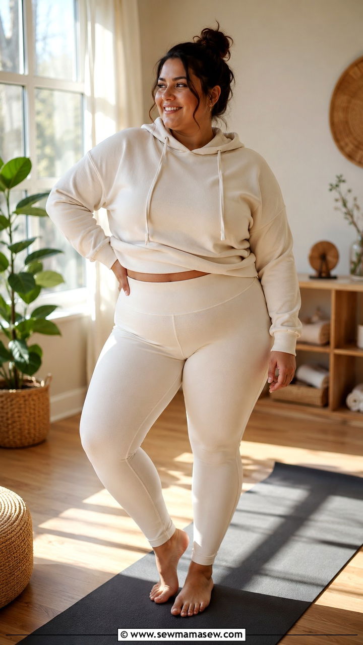 Plus Size Hooded Yoga Sweatshirt and Leggings Outfit - 25 Yoga outfit ideas plus size