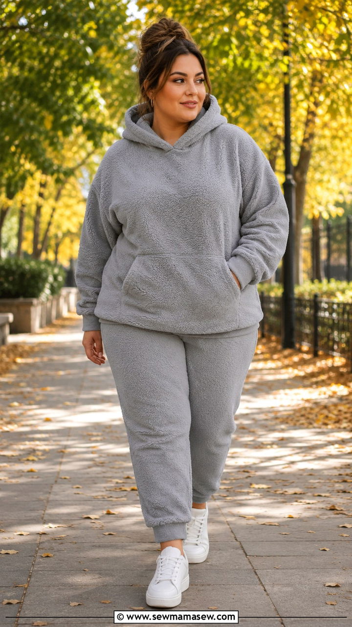 Plus Size Hoodie Pajama Set With Sneakers - 30 Plus size pajama outfit ideas