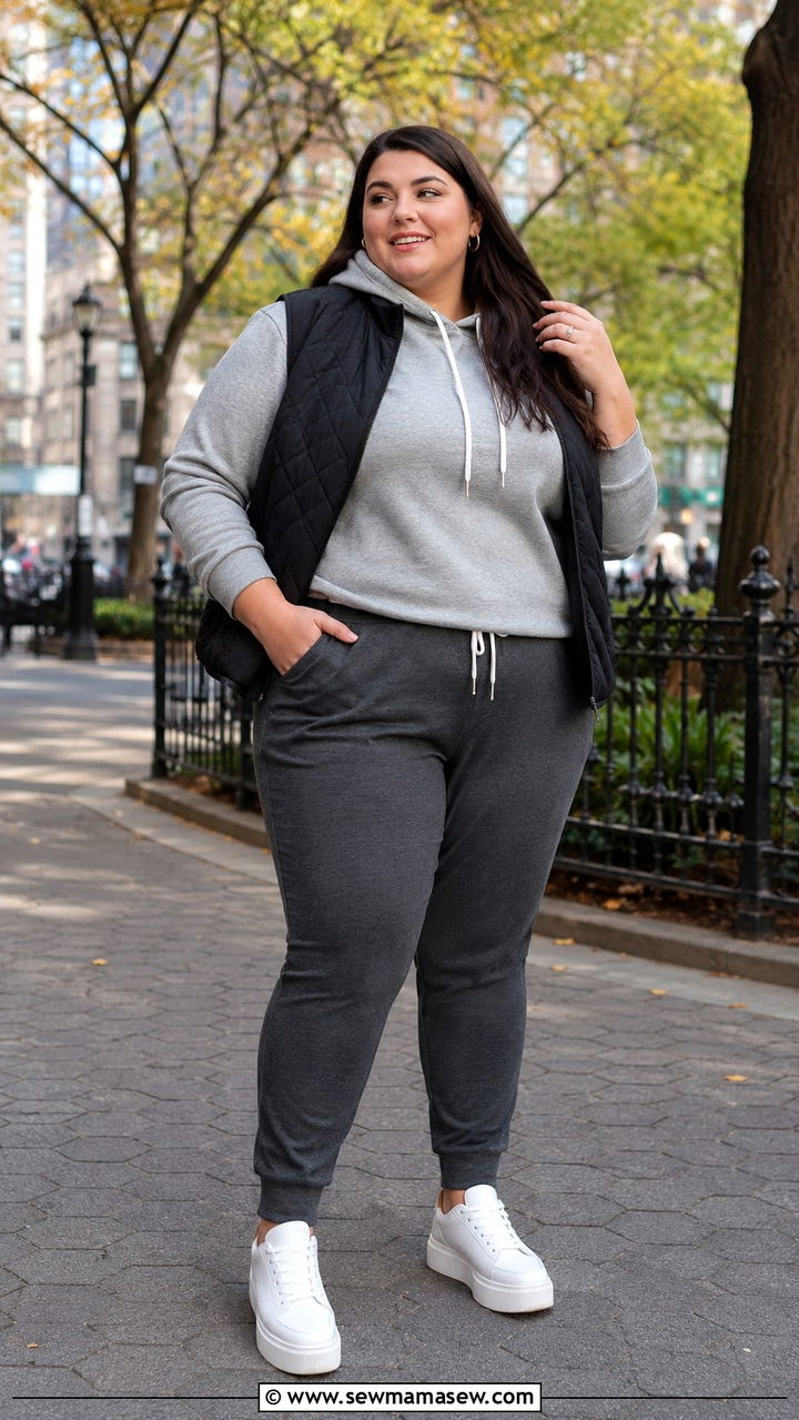 Plus Size Hoodie With Quilted Vest Outfit - 30 transitional plus size outfit ideas