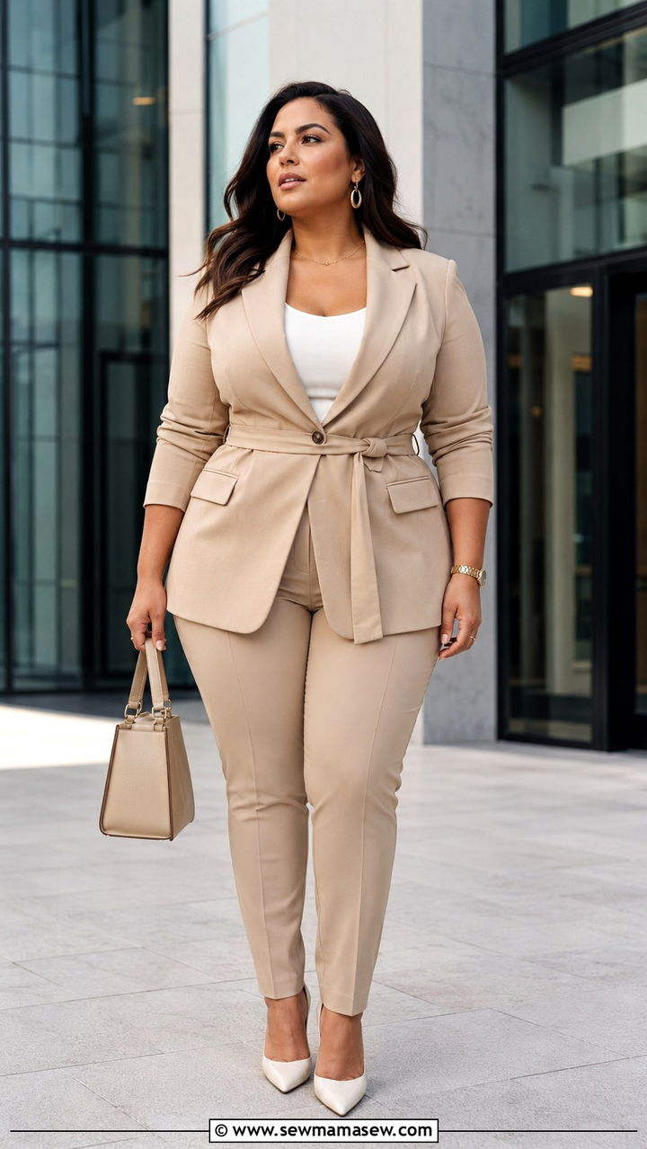 Plus Size Hourglass Belted Blazer Outfit - 25 Outfit ideas for hourglass figure plus size