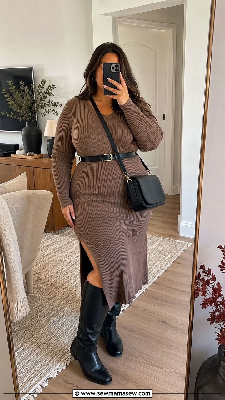 Plus Size Hourglass Belted Knit Dress - 25 Outfit ideas for hourglass figure plus size