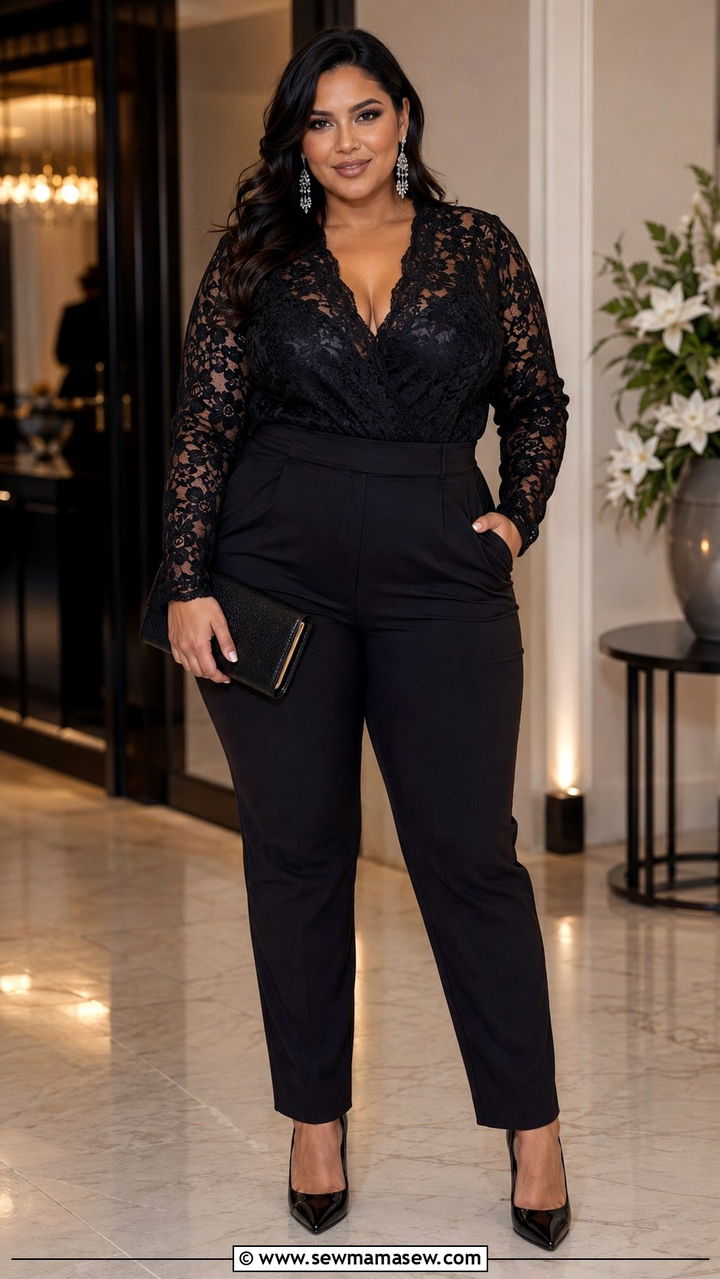 Plus Size Hourglass Lace Top Trousers - 25 Outfit ideas for hourglass figure plus size