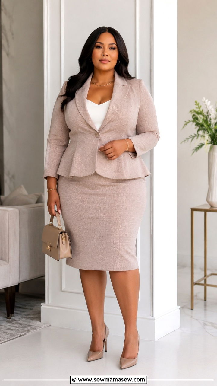 Plus Size Hourglass Peplum Blazer Skirt - 25 Outfit ideas for hourglass figure plus size