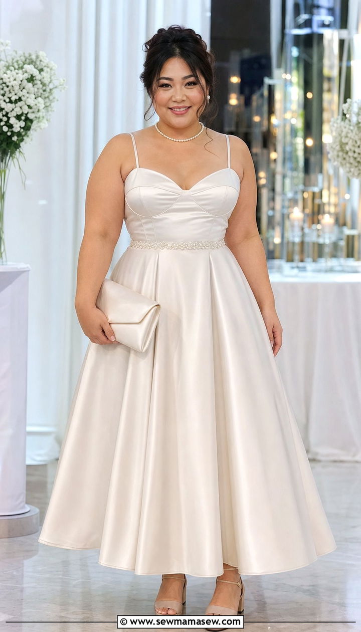 Plus Size Ivory Satin A Line Gown with Beaded Waist - 25 Debutante ball outfit ideas