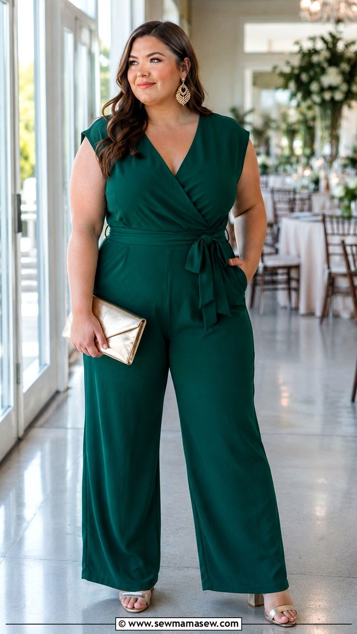 Plus Size Jumpsuit With Belted Waist For Curvy Wedding Guest - 30 Jumpsuit outfit ideas for wedding guest