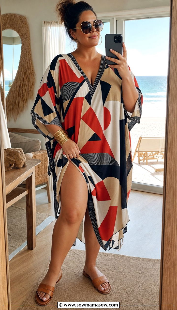 Plus Size Kaftan Cover Up With Slide Sandals - 25 Cover up outfit ideas plus size